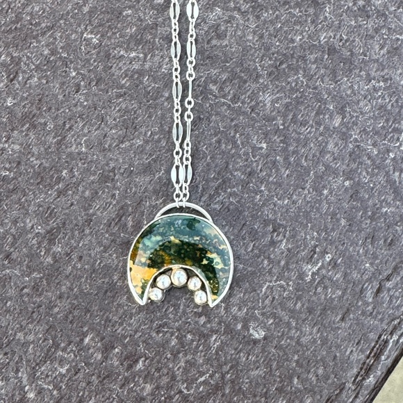 Artisan Redington Jewelry Sterling Silver Ocean Jasper Moon Pendant Necklace - Picture 2 of 16